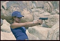Jen shows some skilz with the .45 
